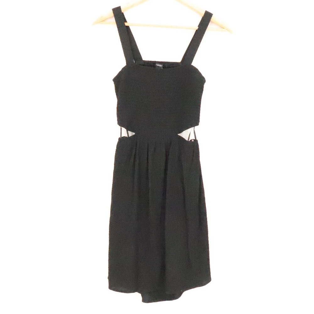 Forever 21 Cutout Mini Dress Womens Size S Black Sleeveless LBD Smocked NWT Hoco